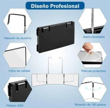 Reflecta™  Espejo Triple Colgante para Barbería Profesional