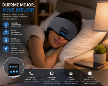 Somnix™  Antifaz Inteligente con Bluetooth para Dormir