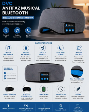 Somnix™  Antifaz Inteligente con Bluetooth para Dormir